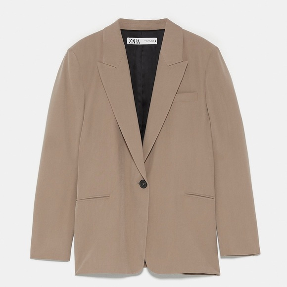 Zara Oversized Tan Single Button Blazer Suit Jacket - Picture 4 of 12